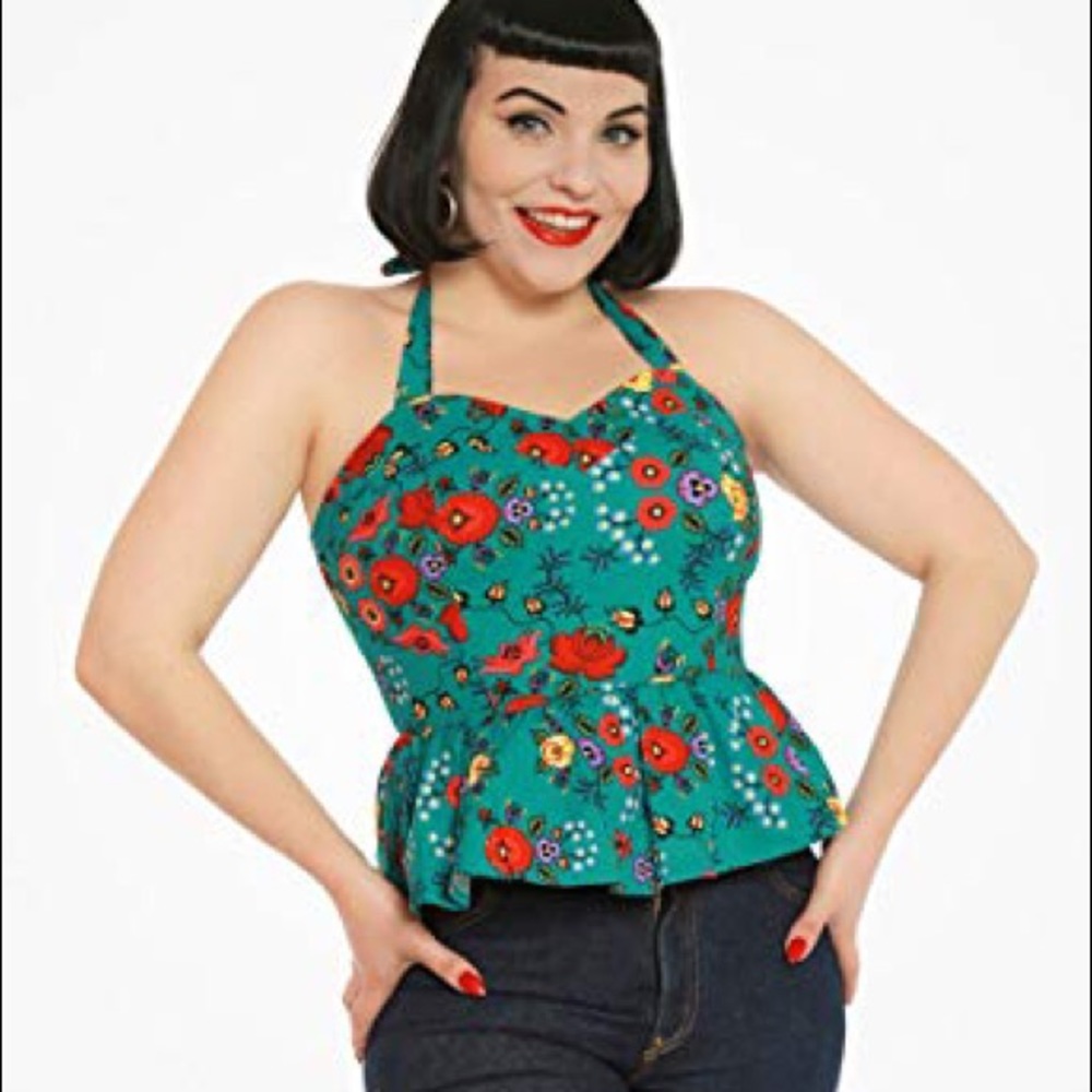 'Lettie' Green Quaint Floral Peplum Top